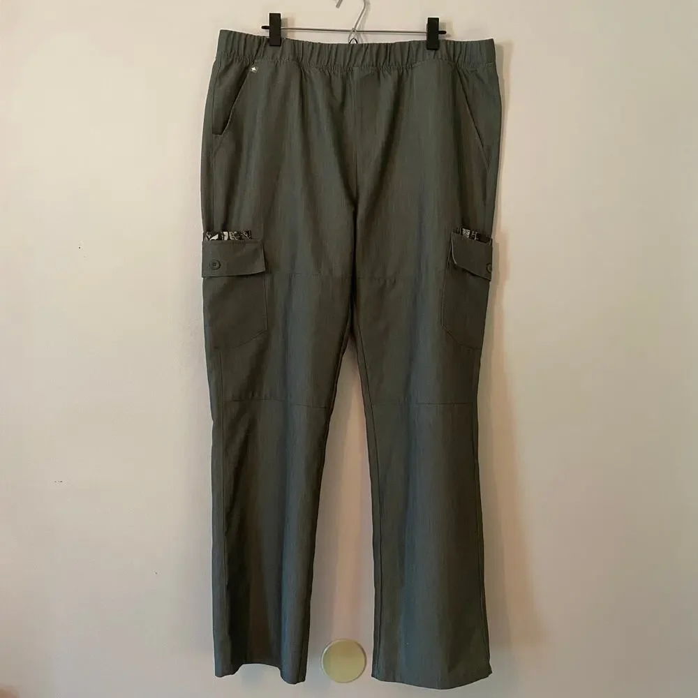 FIGS Graphite Gray Feather Print Scrub Cargo Pants Uniform Nurse Dr Men size XXL